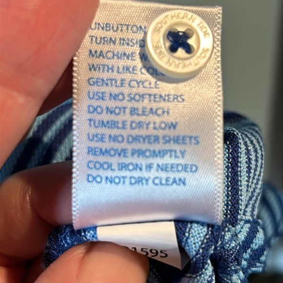 Southern Tide Men's L Tide to Trail Blue & White Striped Jersey Knit Polo Shirt - Picture 5 of 6